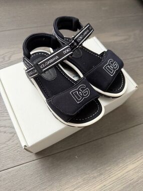 Dolce & Gabbana Kids Black Logo Velcro Sandals